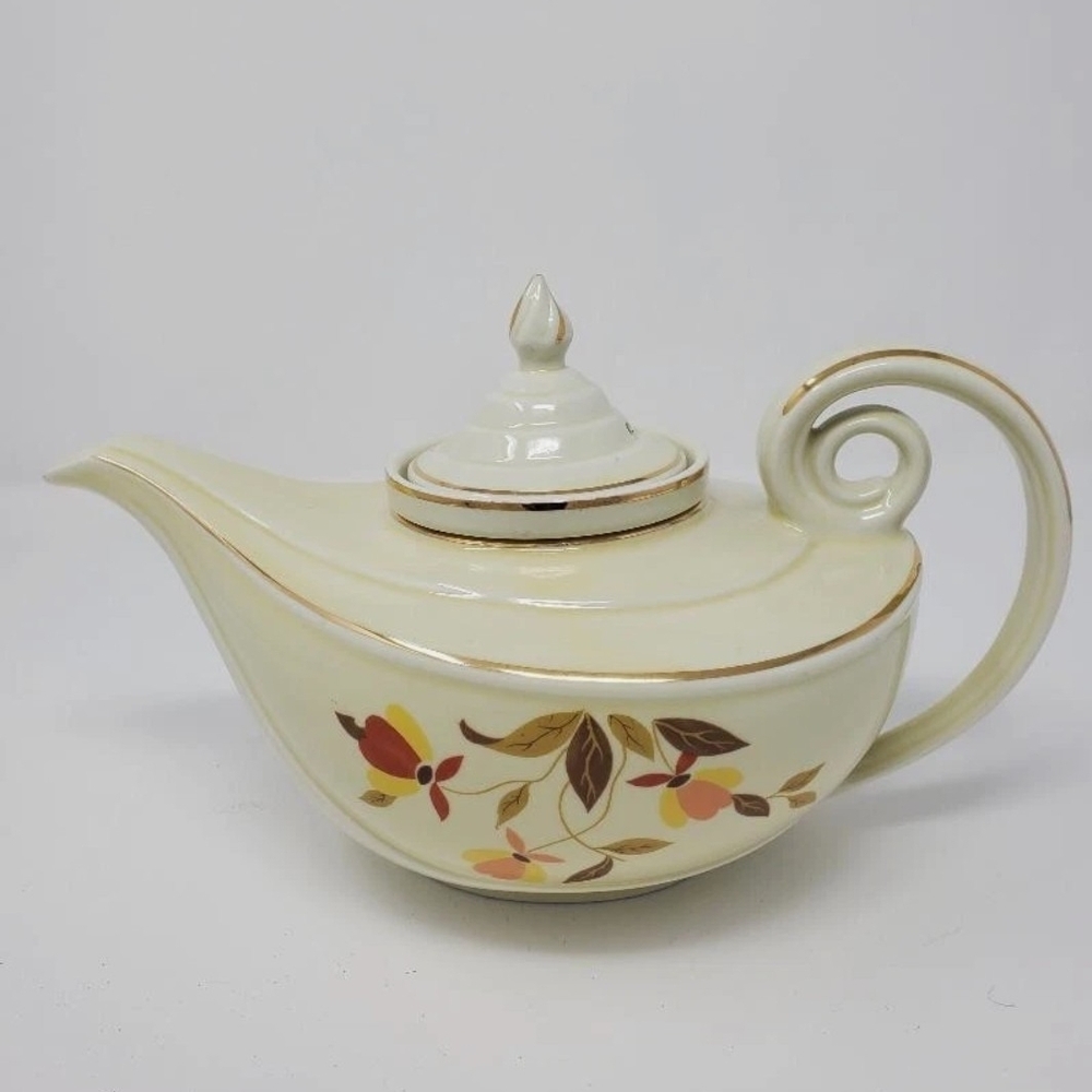Antique Cream and Gold Teapot with Floral Design